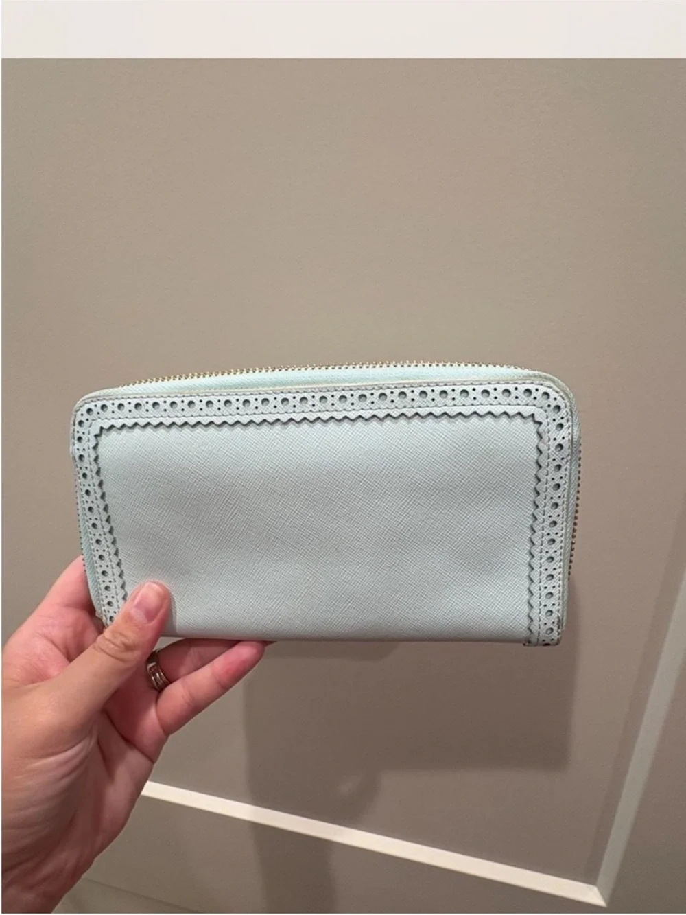 Tory Burch Light Blue Zip Card Case Wallet with Logo